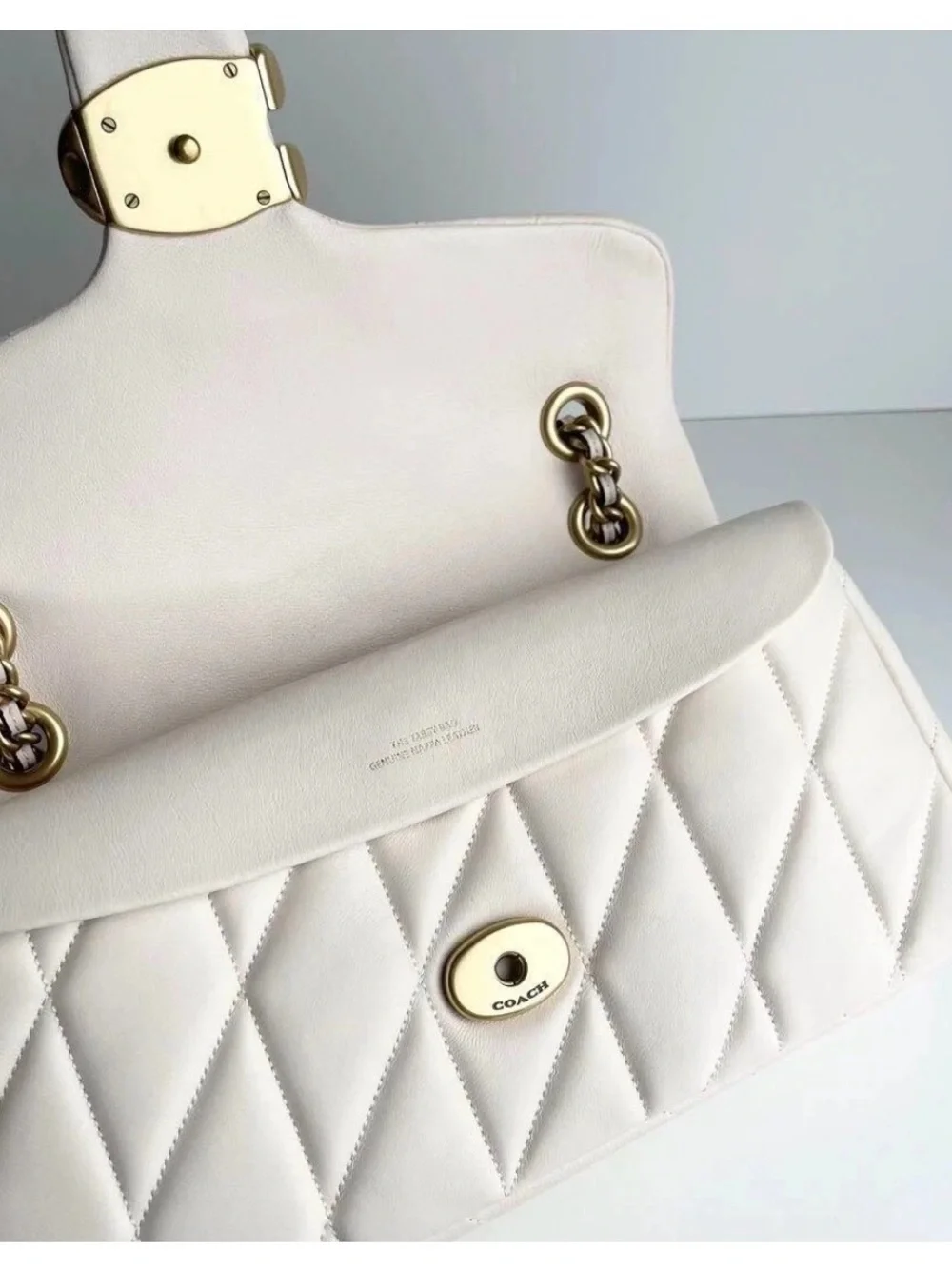 Coach Tabby 26 Quilted Shoulder Bag in Chalk with Brass Hardware